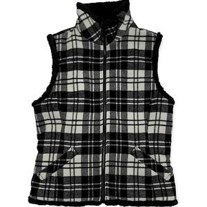 WOOLRICH Moccasin Plaid Fur Lined Full Zip Up Mock Neck Heavy/Warm Wool Vest EUC